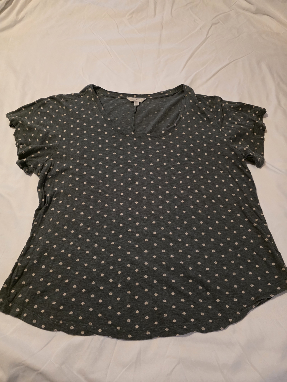 Lucky Brand Green Short Sleeve Scoop-Neck Tee w/White Polka Dots Size L